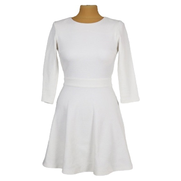 Club Monaco White Textured 3/4 Sleeve Skater Dress Size 6 - Picture 2 of 6